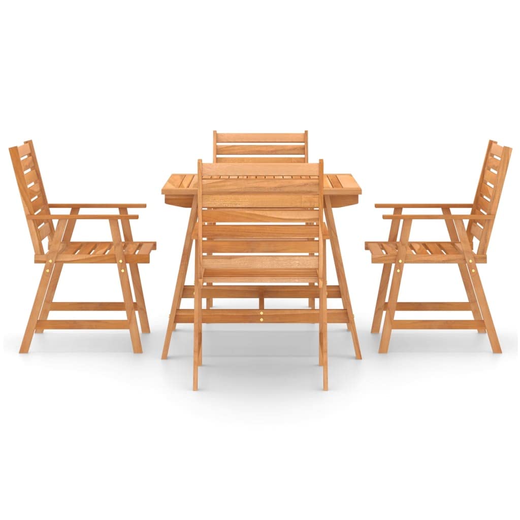 Set Pranzo da Giardino 5 pz in Legno Massello di Acacia | Elegante kit arredo per terrazzo e patio con finitura ad olio naturale, ideale per cene all'aperto e tea time in famiglia.