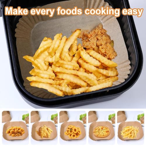 Image of Baking Paper for Hot Air Fryer, (Pack of 100) 20 cm, BPA-Free Airfryer Baking Paper, Square, Waterproof, Oil-Proof Parchment Paper, Liner, Airfryer Accessories