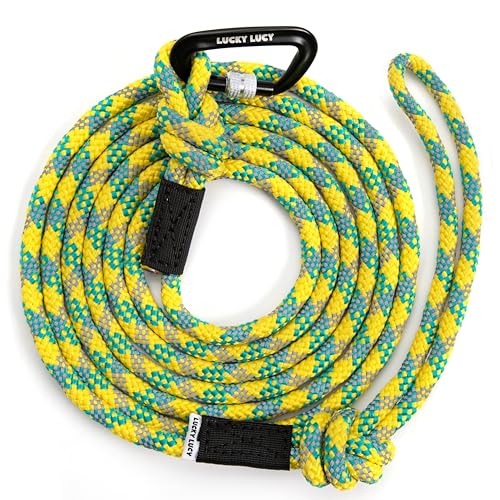 LUCKY LUCY Reflective Dog Lead 3 m Tear-Resistant Polypropylene / Polyester up to 300 kg with Aluminium Carabiner for Medium and Large Dogs Fluorescent Yellow
