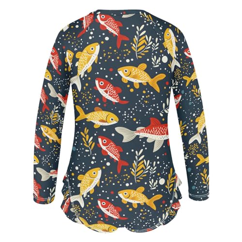 ALAZA Animal Fish Bubble Leaf Girls One Piece Swimsuit Long Sleeve Rash Guard Swimsuits UV 50+ Swimwear Zipper3