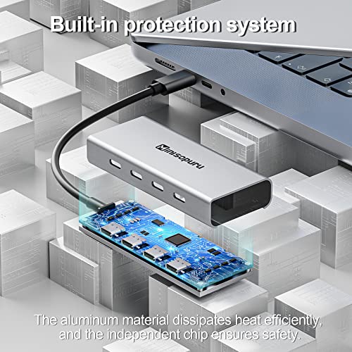 Image of Minisopuru 4 Ports USB C Hub - 10Gbps USB Hub for Laptop, USB Hub Multiport Adapter, USB C Adapter for MacBook Pro, MacBook, MacBook Air, iPad, Surface Pro, Chromebook. (No Charging /Video Transfer)