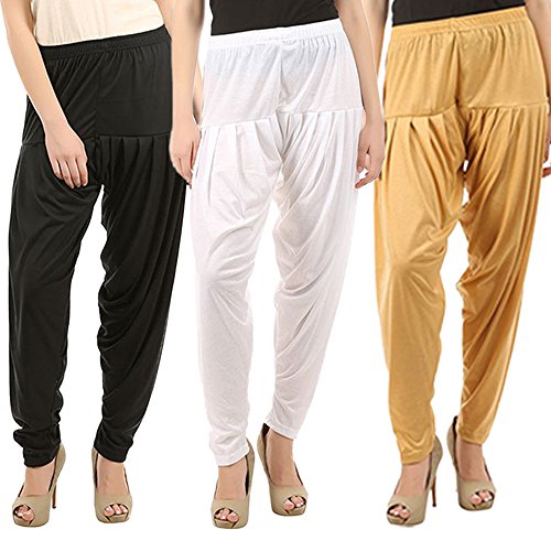 Image of Buy That Trendz Combo Offer (Pack of 3) Cotton Viscose Dhoti Patiyala Salwar Harem Bottoms Pants for Womens (Dark Skin