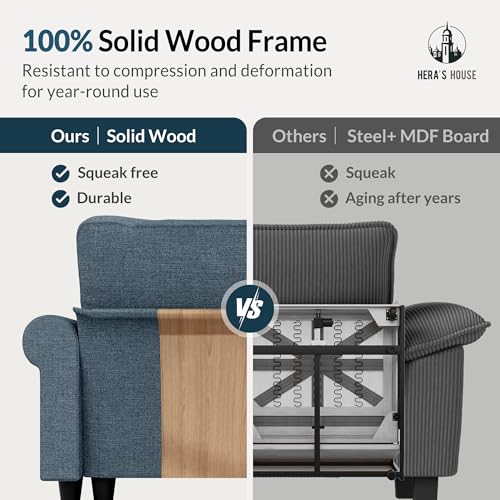 Image of HERA'S HOUSE Modular Sectional Sofa Set for Living Room 3-Piece Deep Seats | Mid-Century Modern 6-Seater Cloud Sofa Set, Cyan, Rolled Arms & Nailhead Trim, Wider & Deeper Seats, Linen Furniture Set