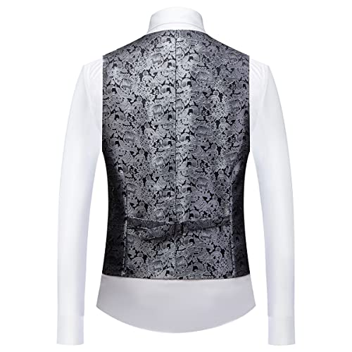 Mens Tuxedo Suits Slim Fit 3 Piece Formal Skinny Tuxedo Suit Set Shawl Lapel Paisley Suits Men For Wedding Prom Silver #TOP3