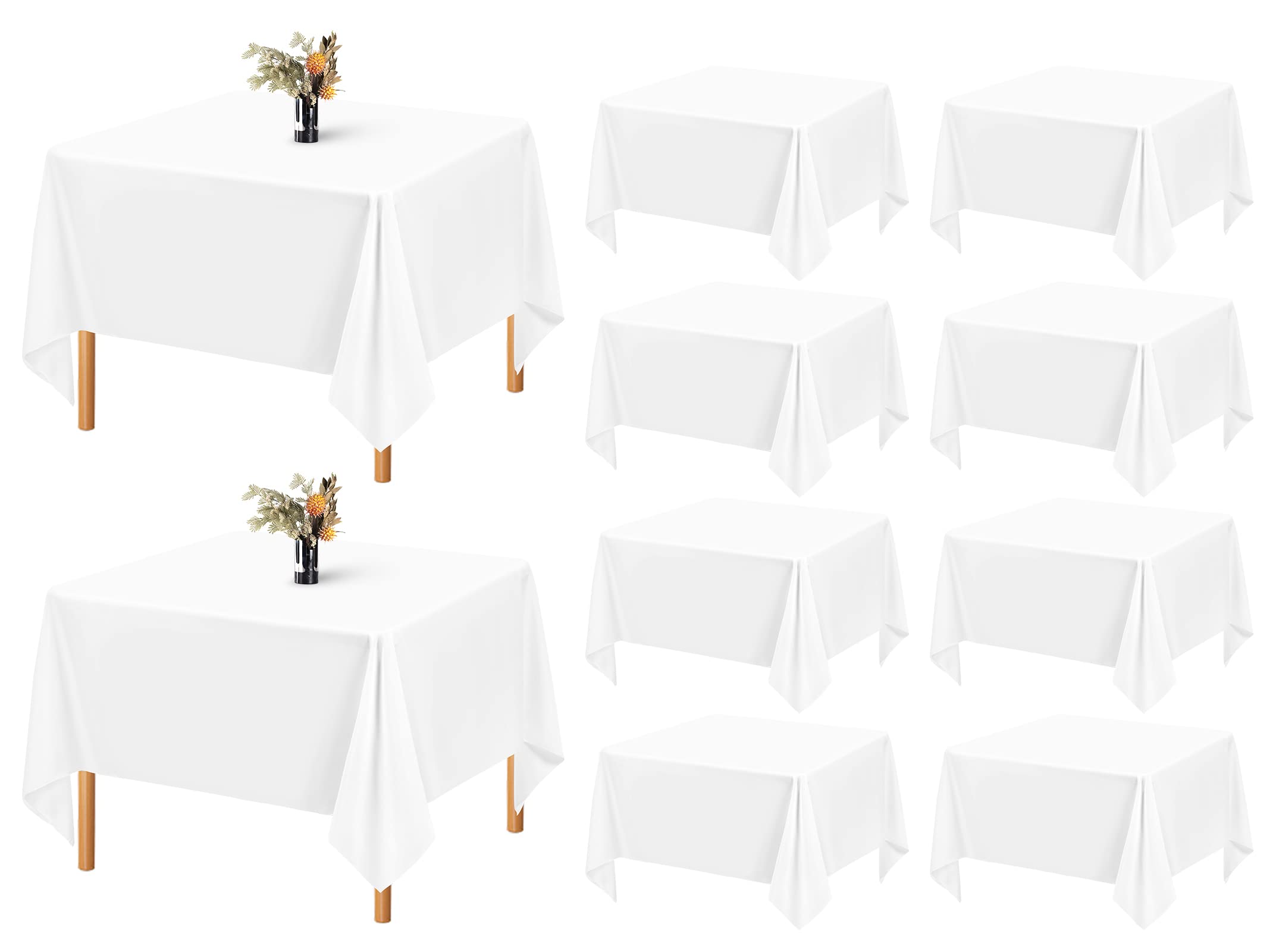 Showgeous 10 Pack Square Tablecloth 52 x 52 Inch White Square Table Cloth,Stain and Wrinkle Resistant Washable Polyester Table Clothes Decorative