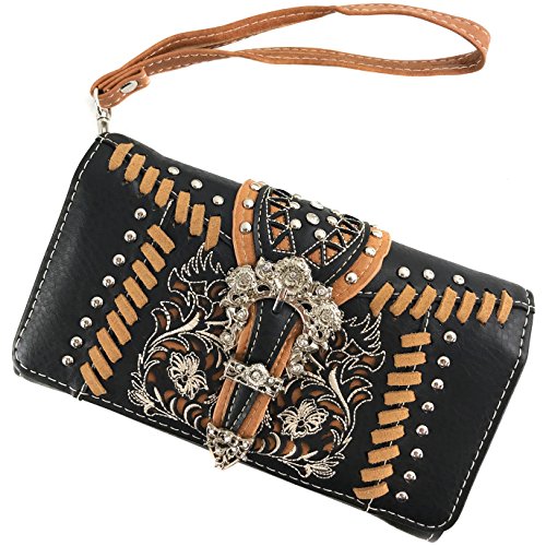 Justin West Floral Luxury Buckle Western Weave Fringe Conceal Carry Shoulder Handbag Purse | Trifold Wallet2