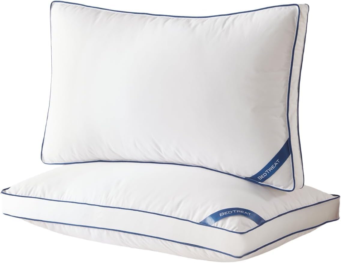 BedTreat Goose Down Pillows Twin Size Set of 2,Hotel Feather Pillows with Organic Cotton Cover,Medium Firm Bed Pillows for Side,Stomach and Back Sleepers,Luxury,Breathable(20X26)