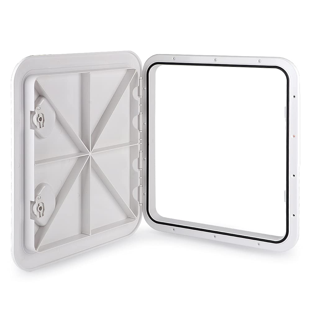 Dilwe Pokrywa Luku Pokładowego ABS Płyta Pokładu Morskiego 460 X 510 Mm z Białym Wykończeniem Stabilizowanym Promieniami UV, antypoślizgową pokrywą i Zawiasem 180 Stopni do Dostępu do Płaskiej
