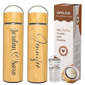 Personalized Bamboo Tea Tumbler 15oz 17 oz Custom Name Water Bottle for Men, Leak Proof Tea Set with Infuser Birthday Gift for Women, Best Friends Christmas Gifts, Unique Water Bottle for Dad