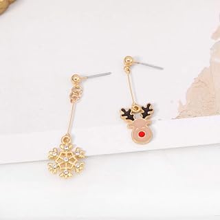 Brincos femininos de Natal Walbest com strass incrustados floco de neve alce esmaltado brinco de orelha (vermelho)