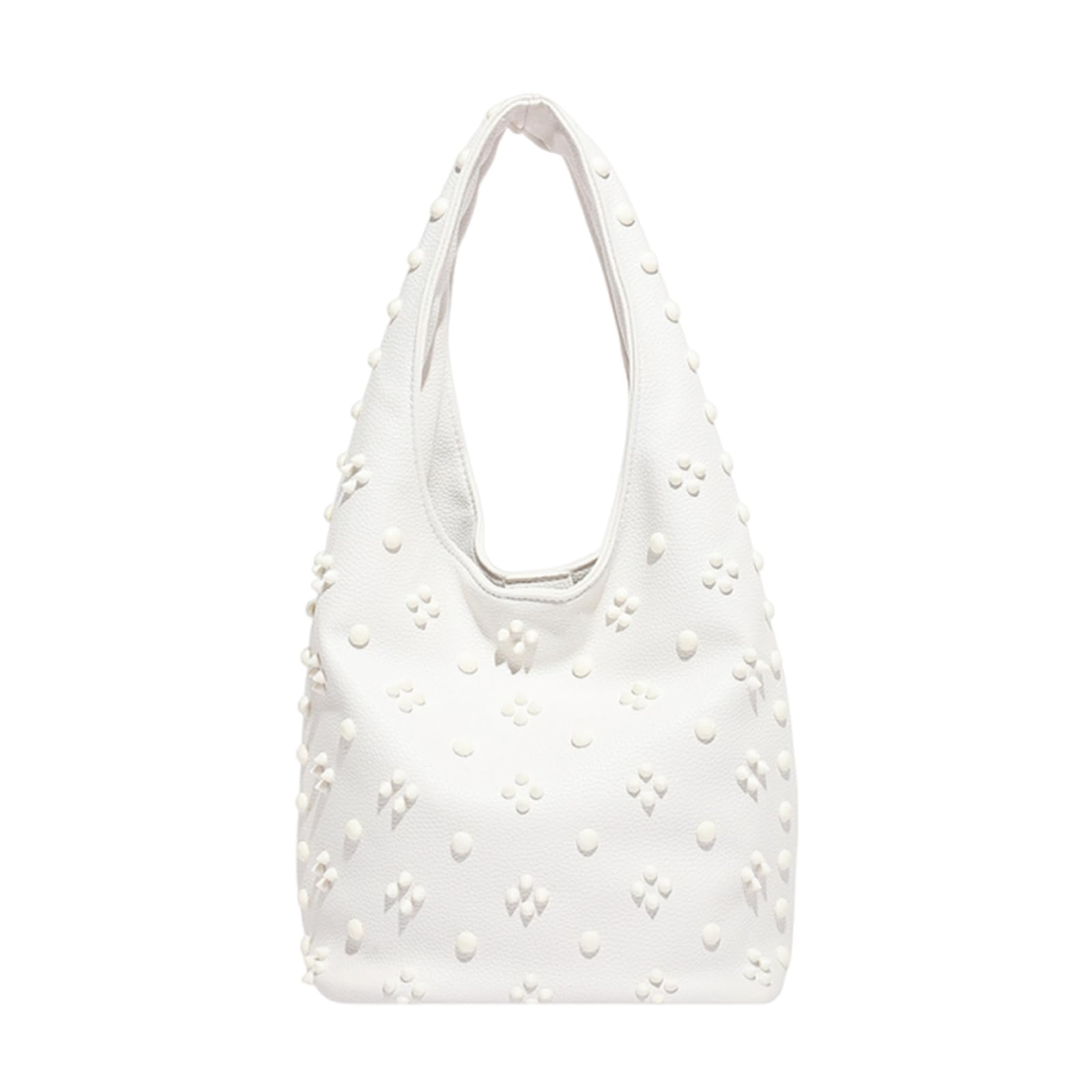 CORIOS Bolso de Mano en PU Cuero para Mujer Bolso de Hombro con Decoración de Remaches a la Moda Bolso de Axila en Estilo Cubo con Pequeña Capacidad Compras Viajes Trabajo Tote Blanco