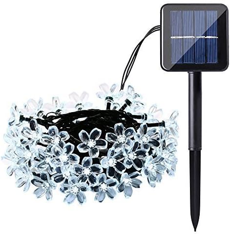 Qedertek Solar Flower String Lights, Cherry Blossom 22ft 50 LED Waterproof Outdoor String Lights for Patio,Lawn,Garden,Holiday and Festivals Decorations (White)