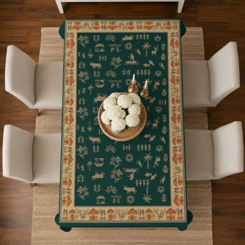 Image of STITCHNEST Cotton Slub Table Cover for 6 Seater Dining Table|54 x 78 Inches, Digitally Printed|Durable, Washable & Fade-Resistant Fabric