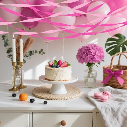Image of 4 Crepe Paper Streamers Rolls, 328ft Pack of Hot Pink and Pink Crepe Paper for Birthday Bachelorette Engagement Wedding Bridal Shower Party Supplies (1.8 inch x 82 ft /Roll)