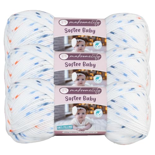 Image of Makromecity Softee Baby Yarn,%100 Premium Anti-Pilling Acrylic, 3.5 Oz, 273 yd (100gr /250 mt), Soft Yarn for Crocheting and Knitting (Sailor Speckle, 3 Skeins)