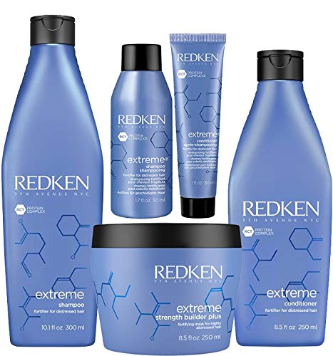 Preisvergleich Produktbild Redken Extreme Set Shampoo (300ml + 50ml) Conditioner (250ml + 30ml) + Strength Builder Plus 250ml - Reisegröße Urlaub
