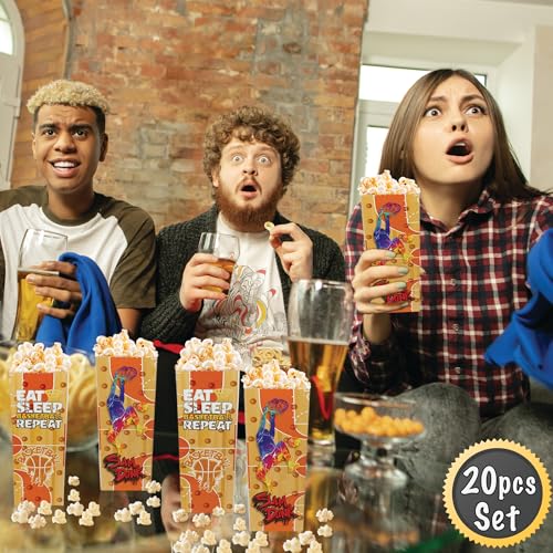 Image of BASHOUT Basketball Party Popcorn Container Boxes | 20 pcs Slam Dunk Popcorn Bowls | Basketball Theme Popcorn Tubs for Salty Snacks | Hoops Theme Basketball Buckets for Parties| Basketball Decorations