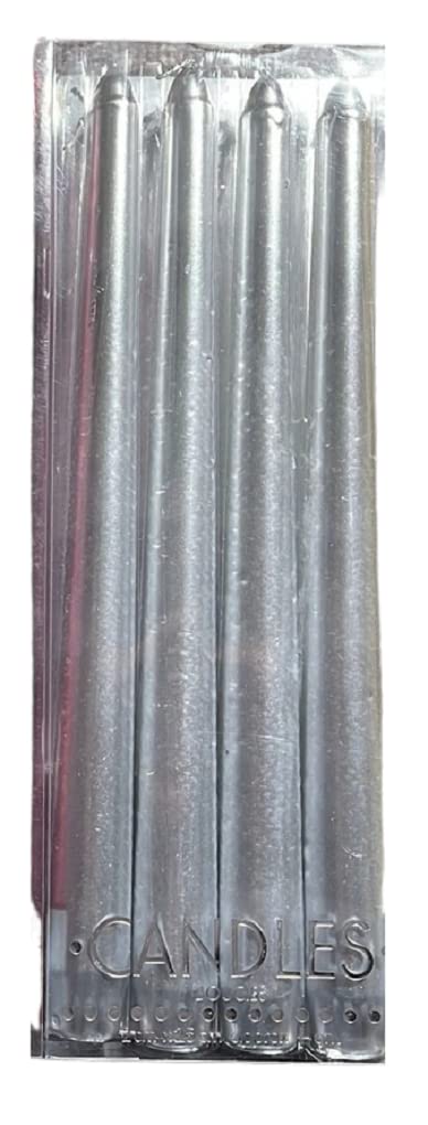 Dsuk Metallic Silver 4Pcs 25Cm Tapered Candles Taper Wax Color Dinner Table Wedding Xmas Party Light Uk (Metallic Silver)