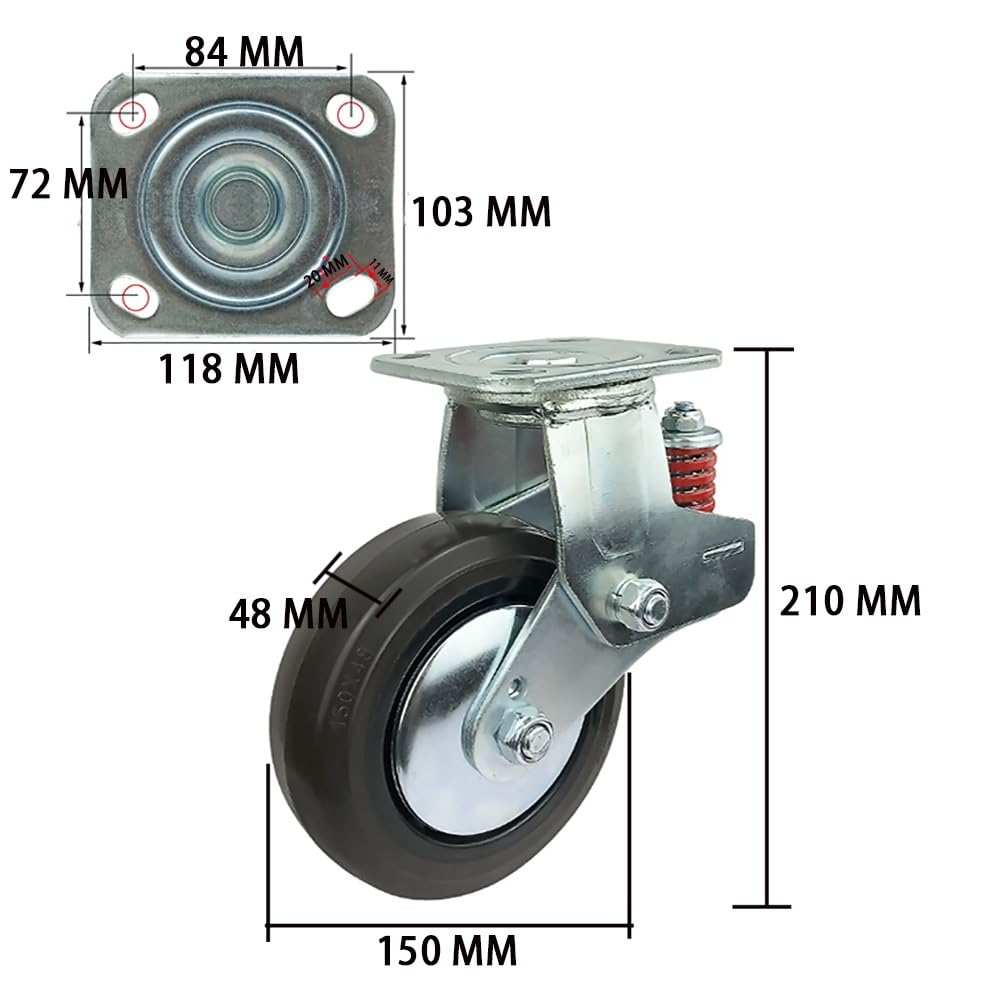 Pesanti Ruote Superiori Piroettanti, 6 Pollice Ruote Pivottanti, 4 Pezzi Ruote in Gomma con Freni per Carrelli, Banco da Lavoro, Scaffali(Swivel)