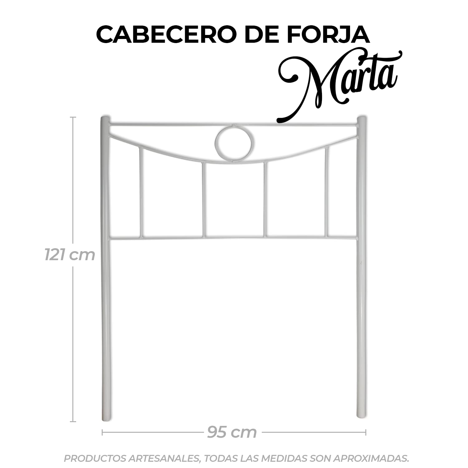 El Herrero Cabecero de forja para Cama | Cabezal Juvenil para Cama de 90 cm | Modelo Marta | Producto Artesanal, Hecho en España (Blanco)