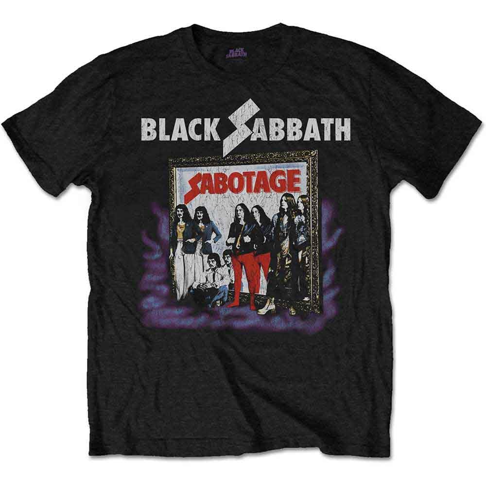 Black Sabbath T Shirt Sabotage Vintage Distressed Band Logo Official Mens Black L
