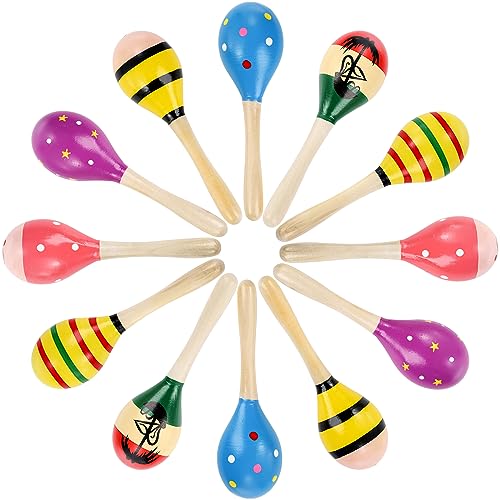 Hedume 12 Pack Wooden Festival Maracas 8 Carnival Party Decoration Maracas Shaker Sand Hammer Noisemaker for Musical Fun Birthday Parties Carnivals