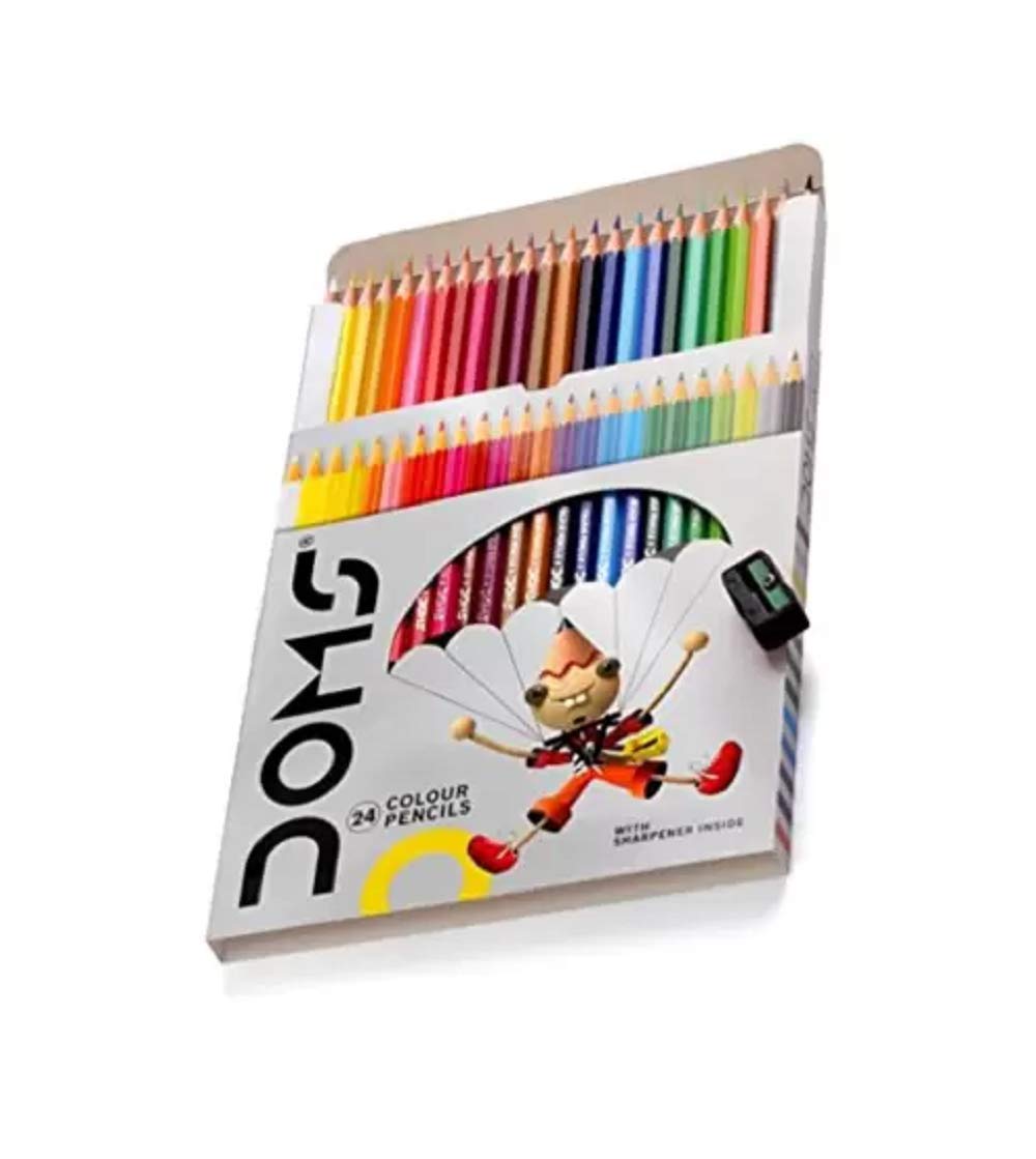 Doms 24 Shades Color Pencils | Hexagonal Shaped Body For Comfortable Grip | Bright & Playful Colors | Free Sharpner With Each Pack | Non-Toxic & Safe For Childrens | Pack of 2