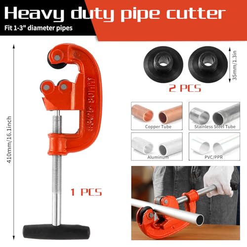 Professional Pipe Cutter Tool for 1-3\" Pipes,Heavy Duty Metal Tube Cutter to Galvanized Pipe,Ironr, and PipeCopper,Metal Tube Cutter Great With 2 additional blades for Plumbers or Metalworkers
