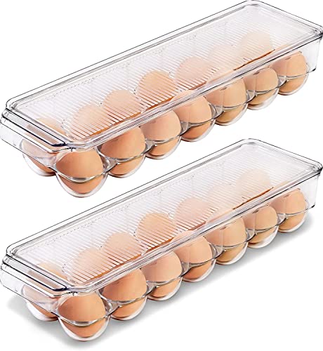 Image of Snazzy Egg Container For Refrigerator - 14 Egg Container With Lid & Handle, Egg Holder For Refrigerator, Egg Storage & PET Plastic Egg Tray (Clear, Pack of 2)