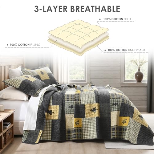 Image of Cabin Plaid Quilts Queen Size - 100% Cotton Western Bedding Set