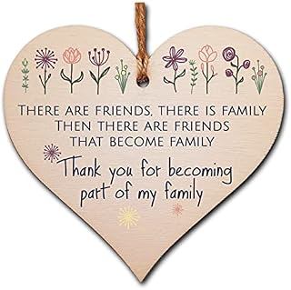 The Plum Penguin Handmade Wooden Hanging Heart Plaque Gift Friends Become Family Thank You Inspirational Wall Hanger Card Alternative Friendship Family