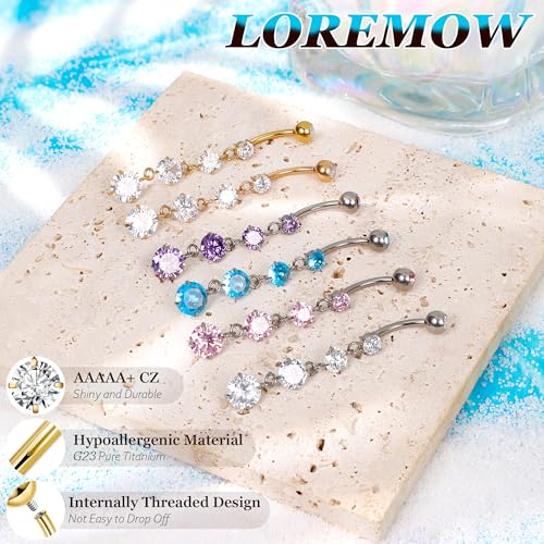 14G G23 Pure Titanium Dangle Belly Button Rings for Women Dangling Belly Ring Curved Barbell Internally Threaded Navel Rings CZ Navel Piercing Jewelry3