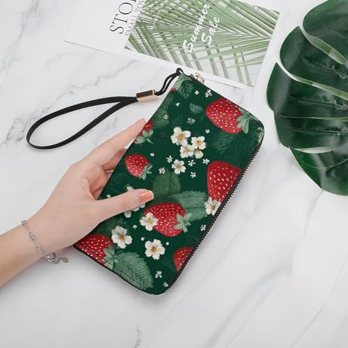 Reds And Greens of The Strawberry PU Leather Clutch Long Bifold Wallet, Coin Purse Credit Pass Case, Durable Card-Holder Money Storage for Women Men4