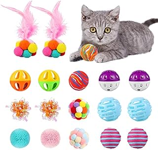 POPETPOP 18Pcs Cat Toys Assortments, Interactive Kitty Cat Ball Toys With Bell, Feather, Crinkle, Plush, Knit For Indoor