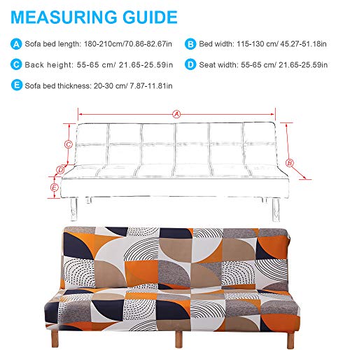 Mifxin Stretch Futon Cover Armless Sofa Slipcover Elastic Spandex Folding Sofa Bed Couch Cover Printed Washable Furniture Protector For Sofa Without Armrest (Orange Geometry) #TOP3