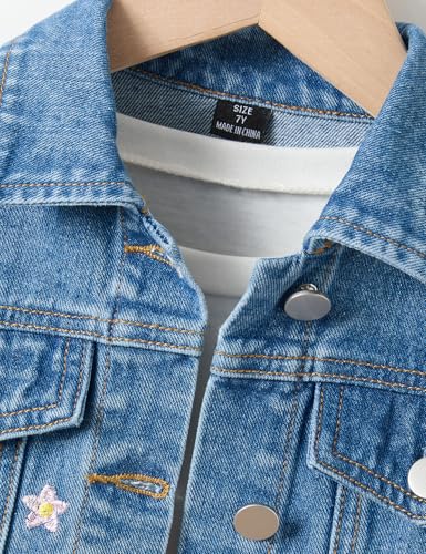 4-7Y Girl Basic Denim Jacket Embroidery Blue Jean Jackets Kids Classic Casual Outerwear Cute Coat Button Down3