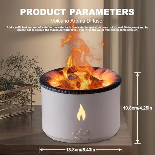 Image of KIMEE Volcano Humidifier Aromatherapy Essential Oil Diffuser, 2 Mist Modes: Flame and Volcano, Large Capacity with Timer Waterless Auto-Off for Home, Office, Yoga, or Gym