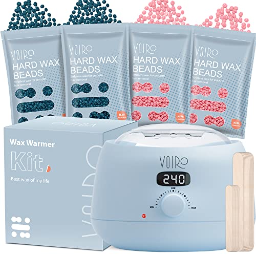 Waxing Kit - VOIRO Updated Digital Wax Warmer Kit for Hair Removal - Hard Wax Kit with 14oz Hard Wax Beads for Full Body - Especially for Eyebrow, Brazilian Bikini, Face, Leg, Armpit - At Home Waxing Women Men