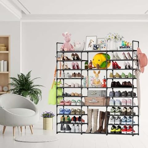 Denkee Big 10-Tier 3 Row Shoe Rack Cover