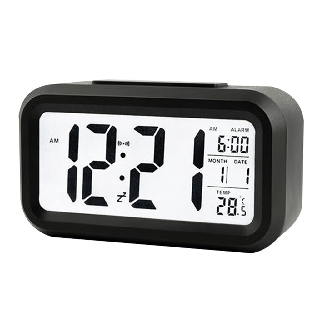 HRWLY Smart Temperature Alarm Clock LED Display Digital Backlight Calendar Desktop Snooze Mute Electronic Mini Watch(Svart)