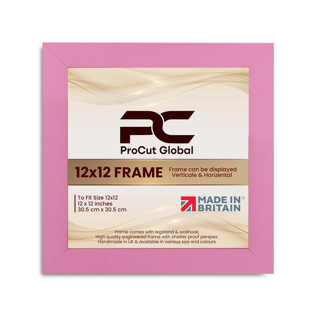 Procut Global 12X12 Pink Picture Frames - Modern Wooden Photo Frame with Shatterproof Perspex for Wall or Tabletop - Perfect for Posters, Certificates, Prints - Sizes & Colors Available
