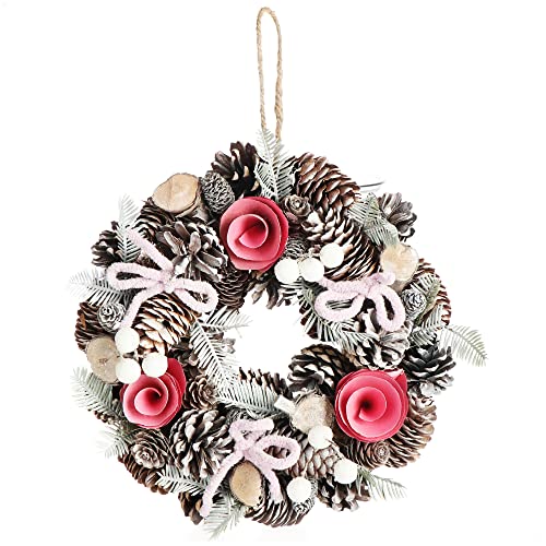 com-four® Couronne de Porte de Noël - Couronne de l'Avent avec des arcs Roses et des Fleurs Roses - Couronne décorative - Décoration de Noël - Couronne de Table - Couronne de Noël