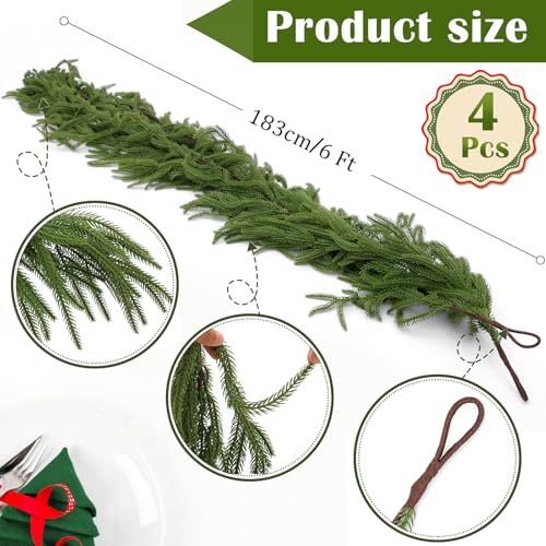 Hananona-4-Pcs-Artificial-Norfolk-Pine-Garlands-Real-Touch-Winter-Pine-Garland-Green-Artificial-Greenery-Garland-for-Table-Mantle-Wall-Indoor-Outdoor-Christmas-Decorations-4-6-FT Hananona 4 Pcs Artificial Norfolk Pine Garlands Real Touch Winter Pine Garland Green Artificial Greenery Garland for Table Mantle Wall Indoor Outdoor Christmas Decorations 4 6 FT