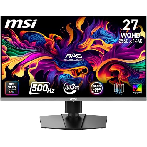 Image of MSI MAG 272QP QD-OLED X50 27 Inch WQHD Gaming Screen - Quantum Dot OLED 2560 x 1440, 500Hz /0.03ms, DisplayHDR True Black 500, AMD FreeSync Premium Pro, HDMI 2.1, DP 1.4a, Black