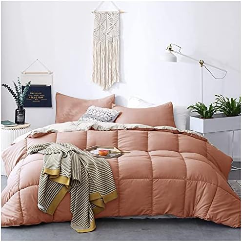 KASENTEX All Season Down Alternative Quilted Comforter Set - Reversible Duvet Insert - Machine Washable (Rose/Beige, California King Set)