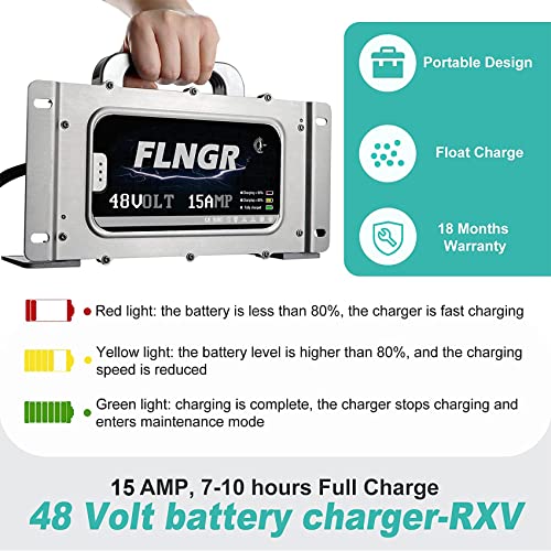 Flngr Waterproof 48 Volt Golf Cart Charger (Lead -Acid) For Ezgo Rxv&Txt,With Trickle Charge,15 Amp & 6-8 Hours Full Charged,Smart 48 Volt Charger For Ez-Go #TOP3