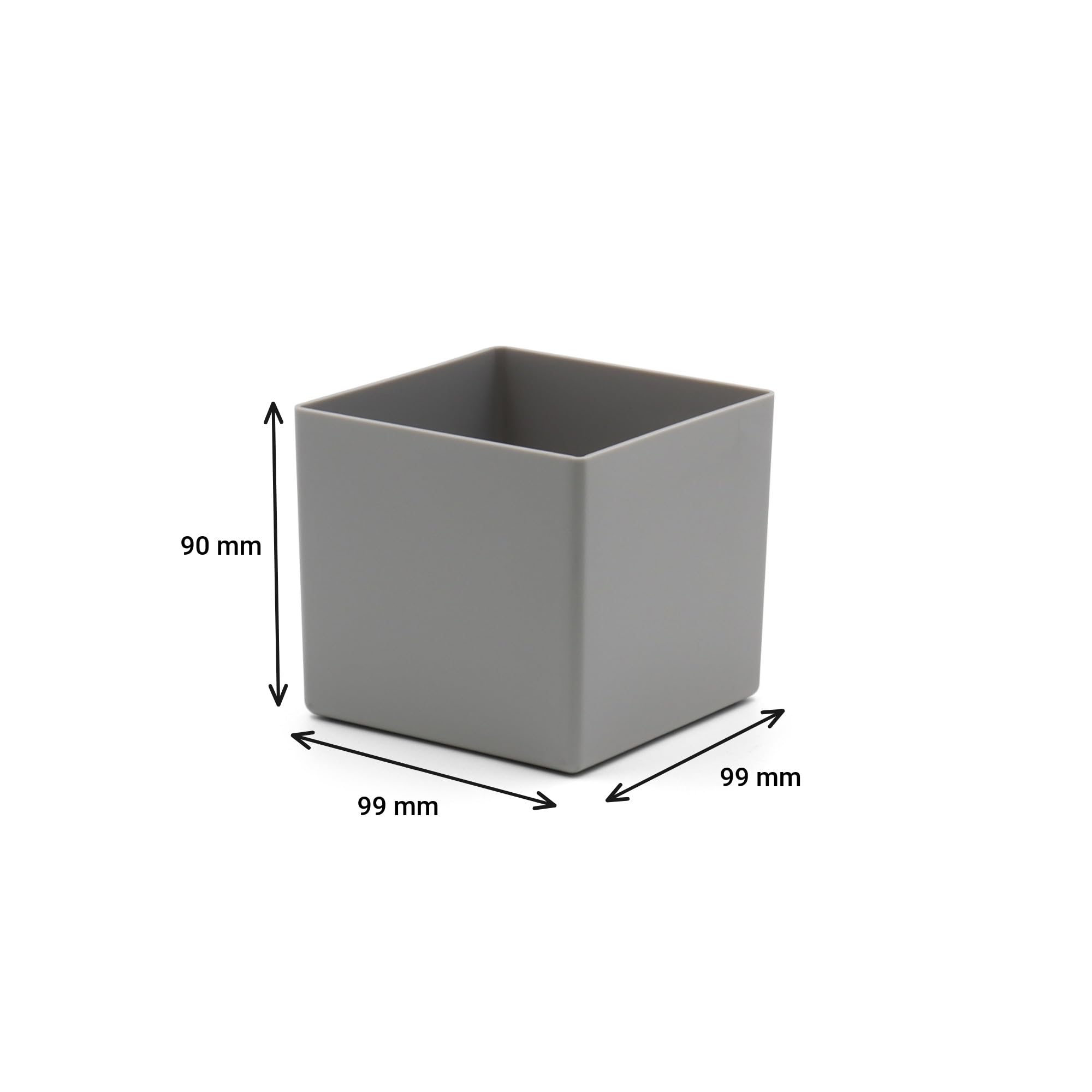 25 pcs. boîte d'insertion E90/2, 99x99x90 mm, gris, standard industriel, pour tiroirs, boîtes d'assortiment etc., en polystyrène à haute résistance aux chocs