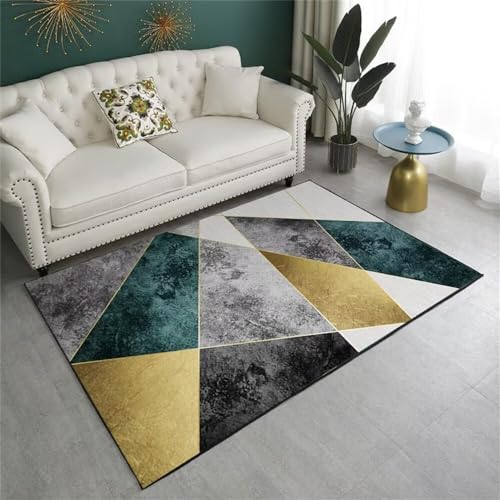 Tapis de chambre design gris jaune vert géométrique et lavable de 200X260CM