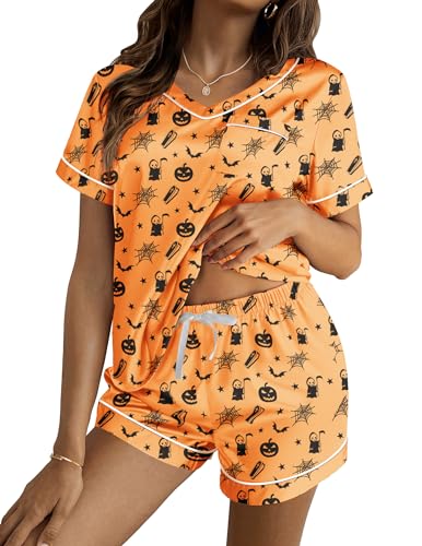 Image of Ekouaer Silk Pajama for Women Short Sleeve Satin Pj Set Two Piece Soft Sleepwear Loungewear S-XXL