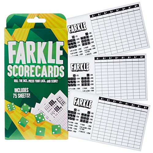 Brybelly Farkle Scorecards – Set of 75 Replacement Score Sheets for Farkle Dice Games for Up to 8...